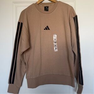 Adidas Men's Tan Crewneck Sweater with Black Accents